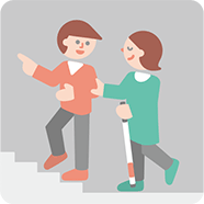 【車椅子をご使用・視覚障がい者の方へ】施設内の移動をお手伝いするイラスト